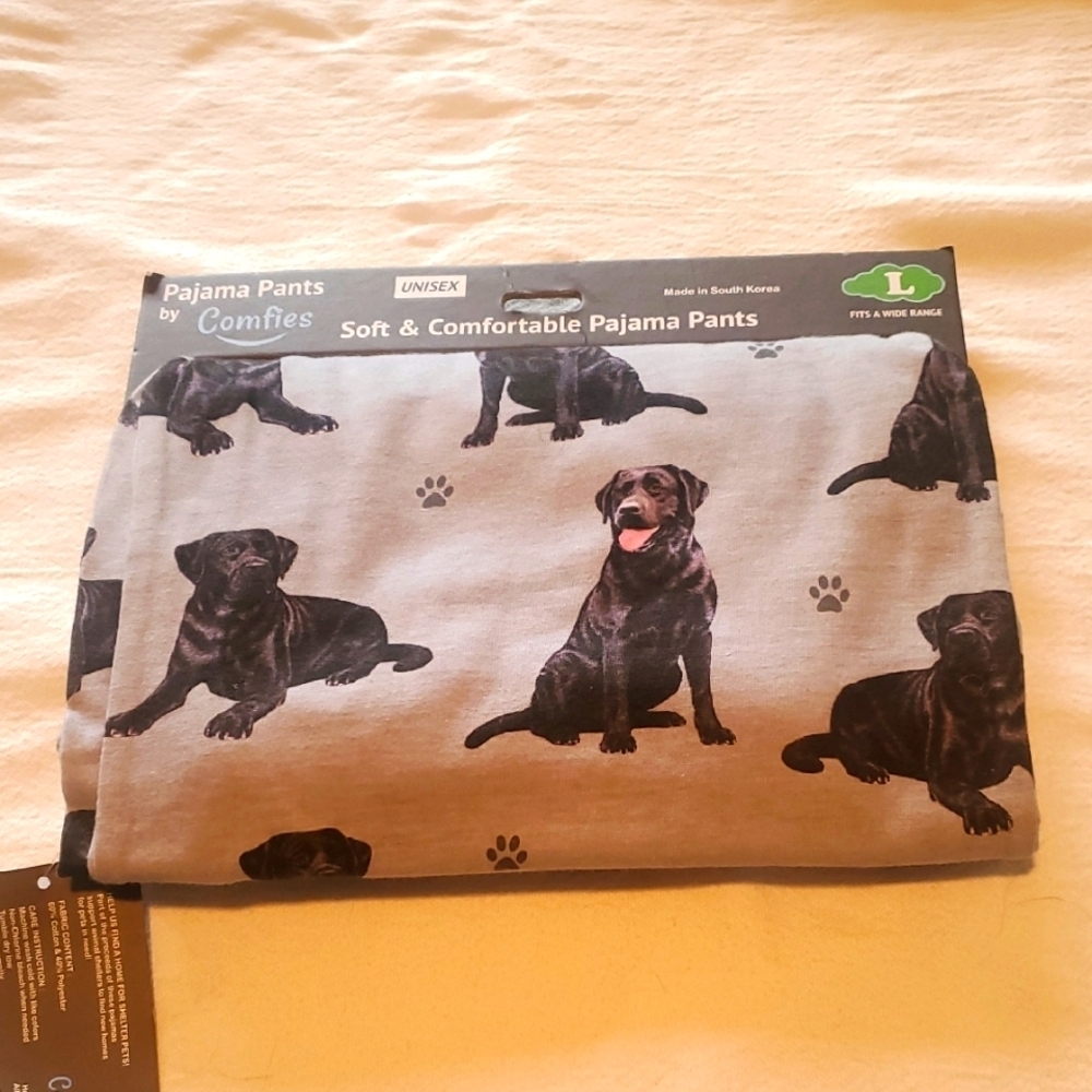 Comfies‎ Black Labrador Dog Print Unisex Pajama Sz. L Pants - Black and Gray NWT